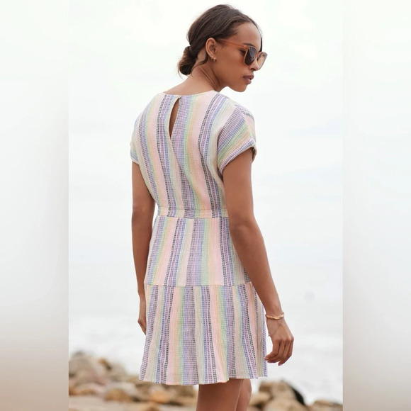 Anthropologie Dolan Left Coast Rainbow Striped Mini Dress Pockets Size Medium M - Picture 3 of 9